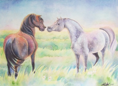 "Greeting" 11"x14" watercolor by Laurel Anne Equine Art
